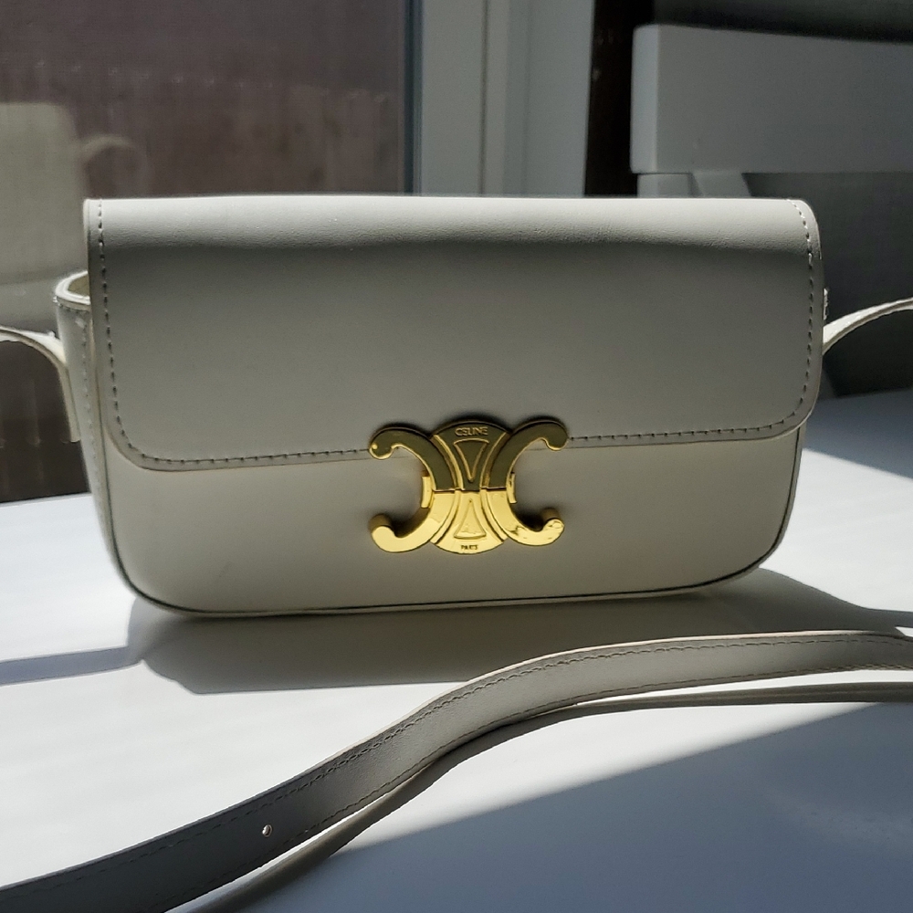 Celine Cream Crossbody Bag with Gold Accent